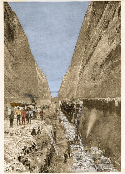Construction du canal de Corinthe 1893 (gravure) - Anonymous Anonymous