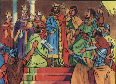 Couronnement de Hugues Capet (941-996) à Noyon en 987, par Adalbéron (ca. 925-990), archevêque de Reims. Ce couronnement marqua le début de la dynastie des Capétiens, rois de France qui régnèrent, directement ou indirectement, pendant 8 ans. Illustration a - Anonymous Anonymous