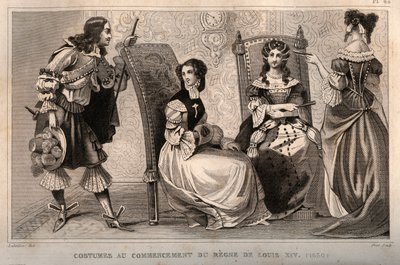 Costumes au début du règne de Louis XIV (1650). Gravure de 1859 dans « Le Monde. Histoire de tous les peuples depuis les temps les plus reculés jusqu