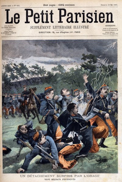 Détachement de soldats surpris par la tempête : sept soldats seront frappés, dans « Le Petit Parisien » le 19/05/1901 (gravure) - Anonymous Anonymous