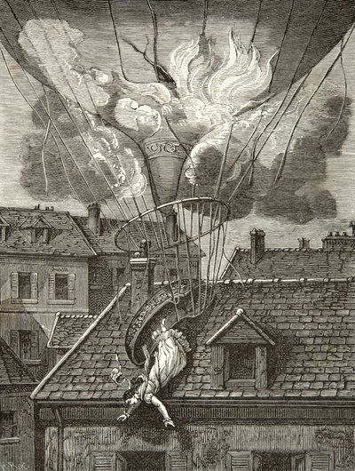Mort dramatique de Madame Sophie Blanchard (1778-1819), aéronaute, le 6 juillet 1819 au-dessus des jardins de Tivoli à Paris, Gravure, Collection privée - Anonymous Anonymous