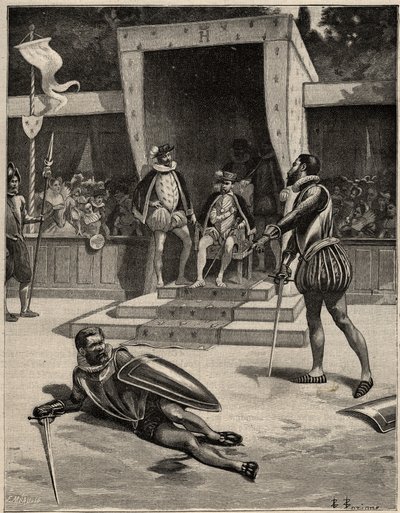 Duel entre François de Vivonne de la Châtaigneraie et Guy de Chabot, baron de Jarnac à Saint-Germain-en-Laye, France, le 10 juillet. - Anonymous Anonymous