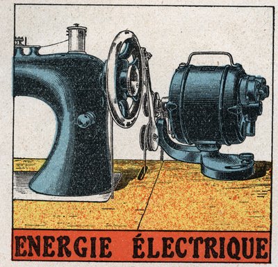 Énergie électrique : machine à coudre électrique. Illustration anonyme de 1925. Collection privée. - Anonymous Anonymous
