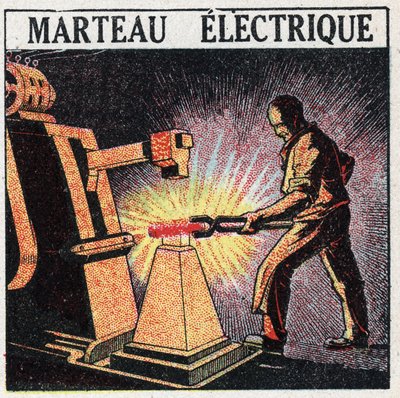 Outils électriques : marteau électrique. Illustration anonyme de 1925. Collection privée. - Anonymous Anonymous