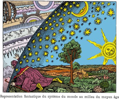 Représentation fantastique du système du monde au milieu du Moyen Âge. Image italienne du XVIIIe siècle - Anonymous Anonymous