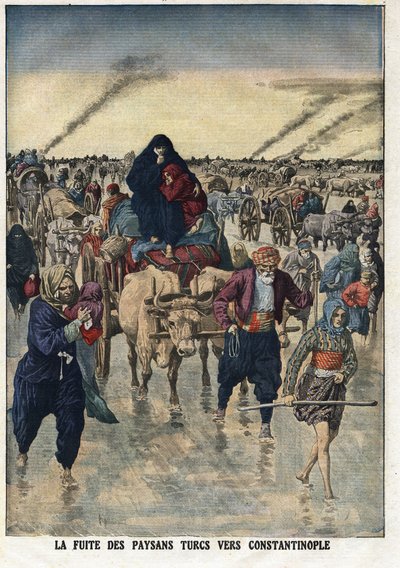 Première guerre balkanique : la fuite des paysans turcs vers Constantinople. Illustration tirée de « Le Petit Journal » 24/11/1912 Collection privée - Anonymous Anonymous