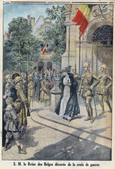 Première Guerre mondiale 1914-1918. Sa Majesté la Reine des Belges Élisabeth de Bavière (1876-1965) a reçu la croix de guerre. Dans « Le Petit Journal » - Anonymous Anonymous