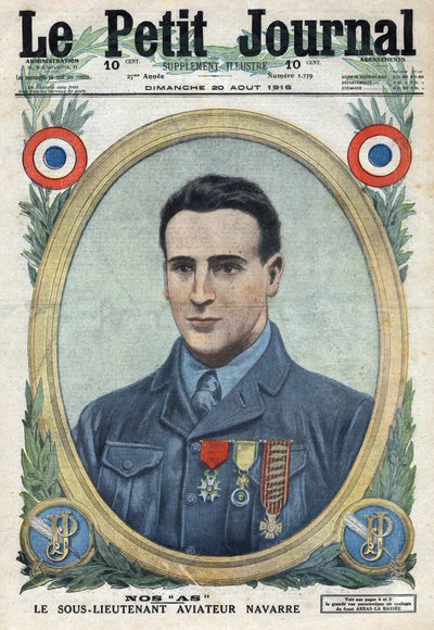 Première Guerre mondiale 1914-1918. Portrait de Jean Navarre (1895-1919) aviateur de l