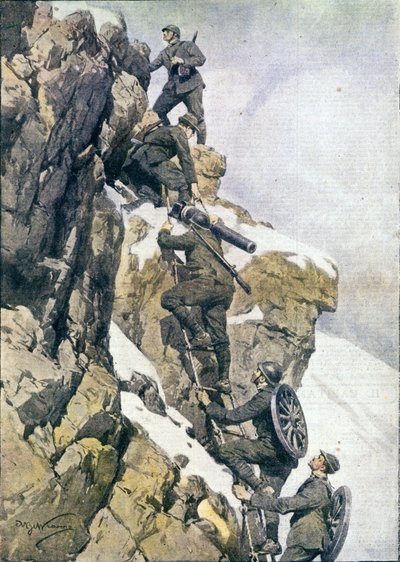 Première Guerre mondiale : chasseurs alpins italiens transportant du matériel sur un sommet des Alpes italiennes - Anonymous Anonymous