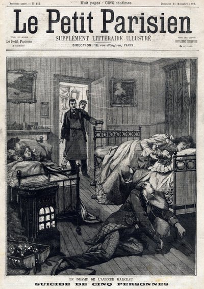 Cinq suicides avenue Marceau à Paris. Dans « Le Petit Parisien » du 21/11/1897. Collection privée - Anonymous Anonymous