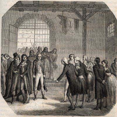 Révolution française - Les Hébertistes à la Conciergerie à Paris le 23 mars 1794 - gravure dans "Histoire des Girondins" par Alphonse de Lamartine (1790-1869) 1865-1866 - Collection privée - Anonymous Anonymous