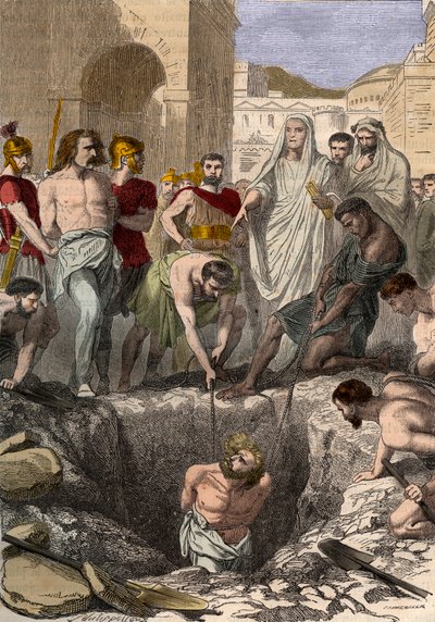 Gaulois enterrés par les Romains - Gravure du XIXe siècle dans « Histoire nationale illustrée de la France depuis les temps les plus reculés jusqu