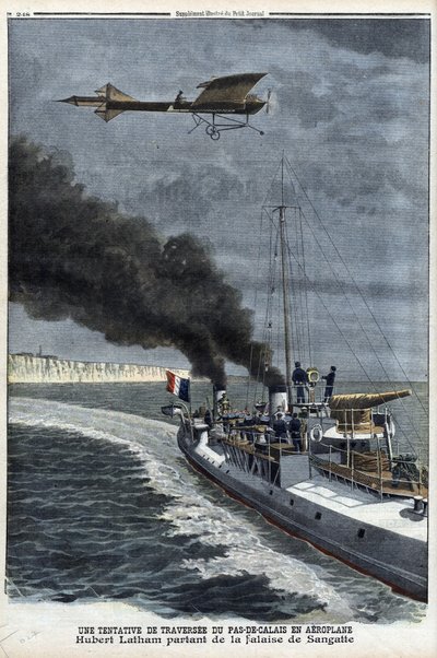 Hubert Latham (1883-1912), aviateur français, quittant Sangatte dans un monoplan 