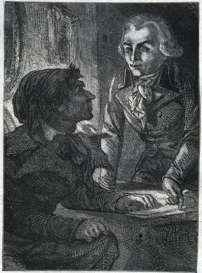 Jean-Paul (Jean Paul) Marat (1743-1793) avec Maximilien de Robespierre (1758-1794). Gravure de 1866 dans « Histoire de la Révolution française » par Adolphe Thiers. Collection privée. - Anonymous Anonymous