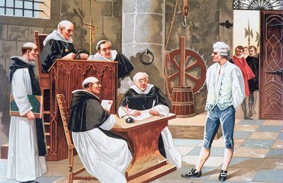 Jugement au tribunal de Genève du théologien espagnol Miguel Serveto, le condamnant à être brûlé vif pour hérésie en 1553 - Anonymous Anonymous