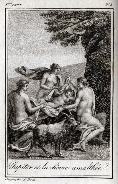 Jupiter enfant nourri par la chèvre Amalthée. Gravure de 1819 dans "Lettres à Emilie sur la mythologie" par Charles Albert Demoustier (1760-1801). Collection privée. - Anonymous Anonymous