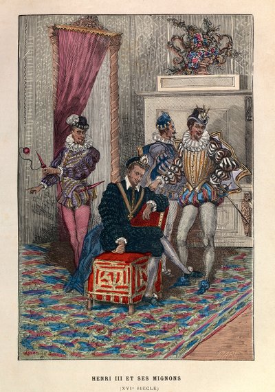 Le roi Henri III (1551 - 1589) et ses mignons - Le roi Henri III de France et ses favoris (16e siècle, collection privée) - Anonymous Anonymous