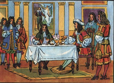Le roi Louis XIV (1638-1715) reçoit le comédien et dramaturge Jean-Baptiste Poquelin dit Molière (1622-1673) lors d