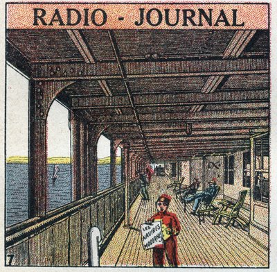 La T.S.F. : radio - journal. Vendeur de journaux sur un paquebot. Illustration anonyme de 1925. Collection privée. - Anonymous Anonymous