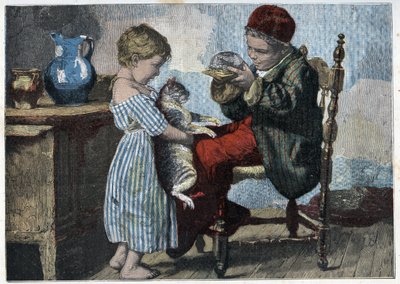 Les étrennes de Minou. Gravure de la fin du 19ème siècle. Collection privée. - Anonymous Anonymous