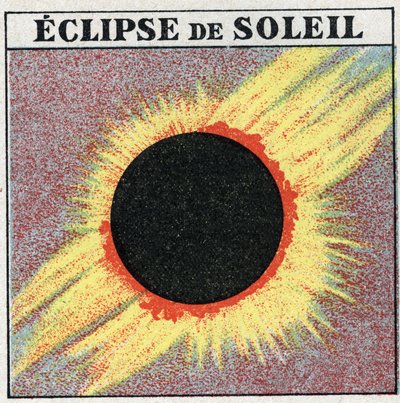 Propagation de la lumière : éclipse de soleil. Illustration anonyme de 1925. Collection privée. - Anonymous Anonymous