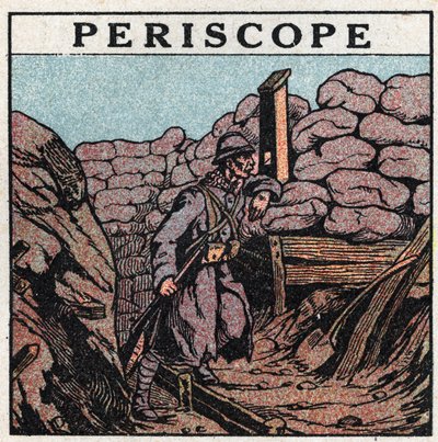 Réflexion de la lumière : périscope utilisé dans une tranchée par un Poilu pendant la Première Guerre mondiale (1914-1918). Illustration anonyme de 1925. Collection privée. - Anonymous Anonymous