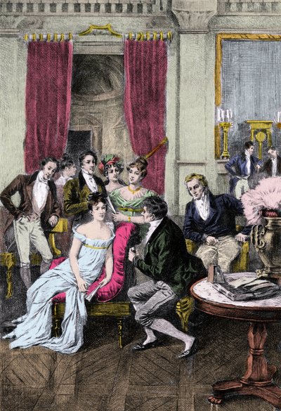 Salon littéraire : « Autour de Madame Récamier » Madame Juliette Récamier (1777-1849) entourée de personnalités littéraires et politiques : Charles Nodier (1780-1844), François René vicomte de Chateaubriand (1768-1848), Sophie Gay (1776-1852), Benjamin Con - Anonymous Anonymous