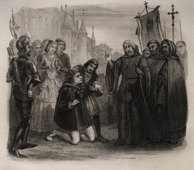 Louis XI (1423-1483) demandant sa guérison à François de Paule (1416-1507) Gravure de 1846 dans « Vies des saints ». Collection privée. - Anonymous Anonymous