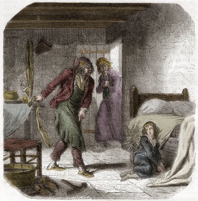 Louis XVII (1785-1795) au Temple, avec son geôlier le cordonnier Antoine Simon - Gravure dans « Histoire des Girondins » par Alphonse de Lamartine (1790-1869) 1865-1866 - Collection privée - Anonymous Anonymous