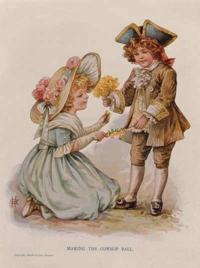 Faire la boule de primevère, illustration de livre, début du 20ème siècle (lithographie en couleur) - Anonymous Anonymous