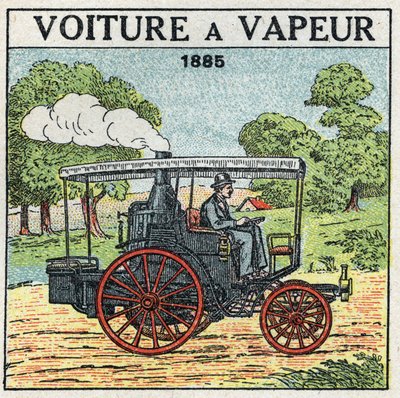Traction mécanique : voiture à vapeur du Marquis Albert de Dion (1856-1946) en 1885. Illustration anonyme de 1925. Collection privée. - Anonymous Anonymous