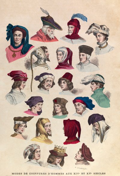 Coiffures masculines aux 14e et 15e siècles à Paris : chapeaux et coiffes masculins - Anonymous Anonymous