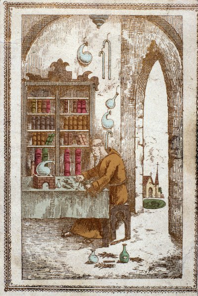 Moine préparant des plantes pour la distillation. Gravure du XIXe siècle - Anonymous Anonymous