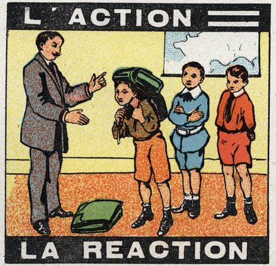 Mouvements: action, réaction. Un garçon portant son sac. Illustration anonyme de 1925. Collection privée - Anonymous Anonymous