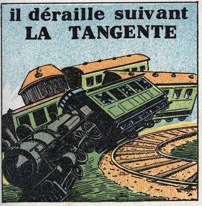 Mouvements : tangente. Déraillement de train. Illustration anonyme de 1925. Collection privée. - Anonymous Anonymous