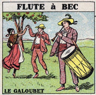 Instruments de musique : instruments à vent. Joueur de galoubet (flûte à bec). Illustration anonyme de 1925. Collection privée. - Anonymous Anonymous