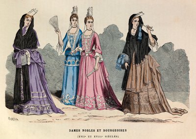 Costumes de dames nobles et bourgeoises aux XVIIe et XVIIIe siècles - Noble femme XVIIe siècle - Anonymous Anonymous