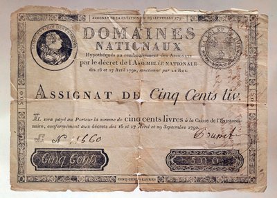 Billet émis pendant la Révolution française : une assignation de 500 livres de 1790. Collection privée - Anonymous Anonymous
