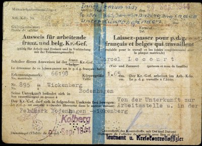 Passeport de la Seconde Guerre mondiale, "Passeport" pour les PDG français et belges qui travaillent, 25/9/1944. - Anonymous Anonymous