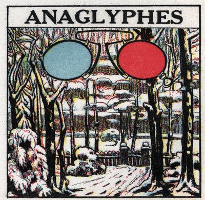 Photographie : un anaglyphe est une image imprimée pour être vue en relief avec des lunettes bicolores. Illustration anonyme de 1925. Collection privée. - Anonymous Anonymous