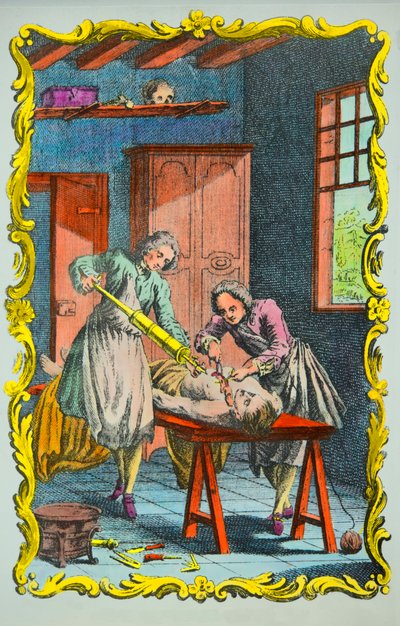 Médecin étudiant le mouvement du sang : frontispice du «mémoire sur le mouvement du sang et sur les effets de la saignée» par Albrecht von Haller (1756). Collection privée - Anonymous Anonymous