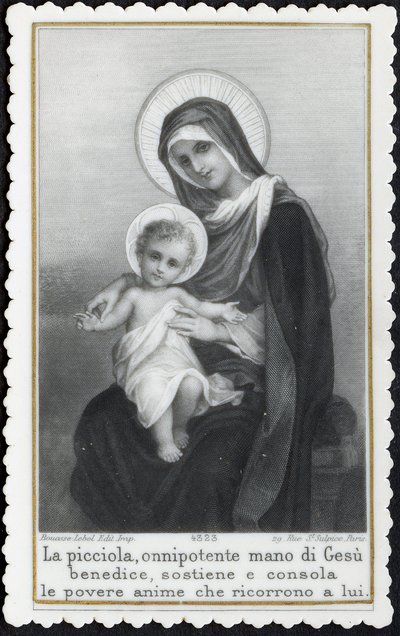Image pieuse : Jésus enfant dans les bras de sa mère Marie (gravure) - Anonymous Anonymous