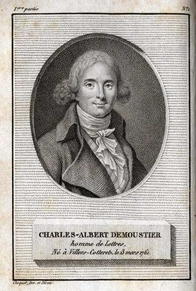 Portrait de Charles Albert Demoustier (1760-1801) écrivain français. Gravure de 1819 dans "Lettres à Emilie sur la mythologie" par Charles Albert Demoustier (1760-1801). Collection privée. - Anonymous Anonymous