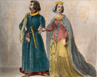 Portrait de Charlotte de Savoie (1441-1483) Reine de France, avec Louis XI de France, dit le Prudent (1423-1483). Gravure de 1859 dans « Le Monde. Histoire de tous les peuples depuis les temps les plus reculés jusqu