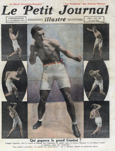 Portrait du boxeur français Georges Carpentier qui va affronter le boxeur américain Jack Dempsey pour le titre de champion du monde. Illustration tirée de "Le petit journal illustré" du 19/06/1921 - Anonymous Anonymous