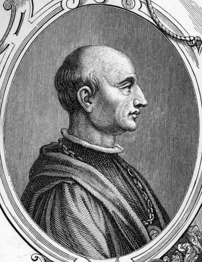 Portrait de Gentile Bellini (1429-1507), peintre italien. Gravure de 1859 dans "Les galeries d
