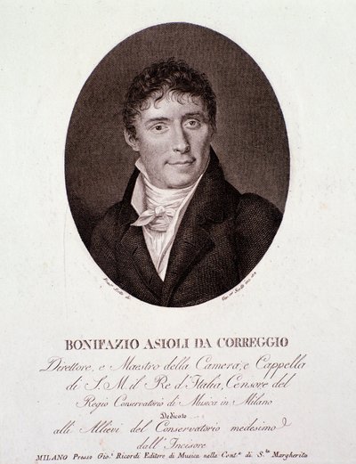 Portrait du compositeur italien Bonifazio Asioli (1769-1832) Gravure. 19ème siècle. Collection privée - Anonymous Anonymous