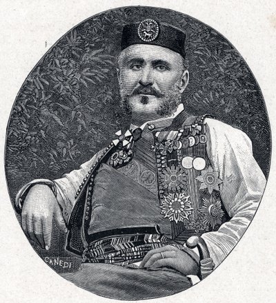 Portrait de Nicolas Ier du Monténégro (Nikola I Petrović-Njegoš) (1841-1921), prince du Monténégro et des Berdas. Gravure dans Les Missions Catholiques au XIXe siècle par Louis-Eugène Louvet. Collection privée. - Anonymous Anonymous