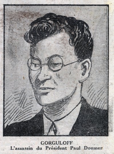 Portrait de Paul Gorgulov ou Gorguloff (1895-1932), assassin du président français Paul Doumer (1857-1932). Gravure dans "L
