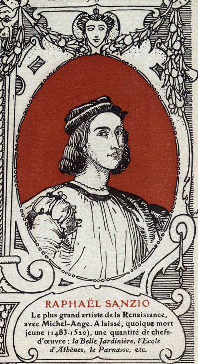 Portrait du peintre de la Renaissance italienne Raphaël (Raffaello Sanzio 1483-1520). Gravure de 1914. Collection privée - Anonymous Anonymous
